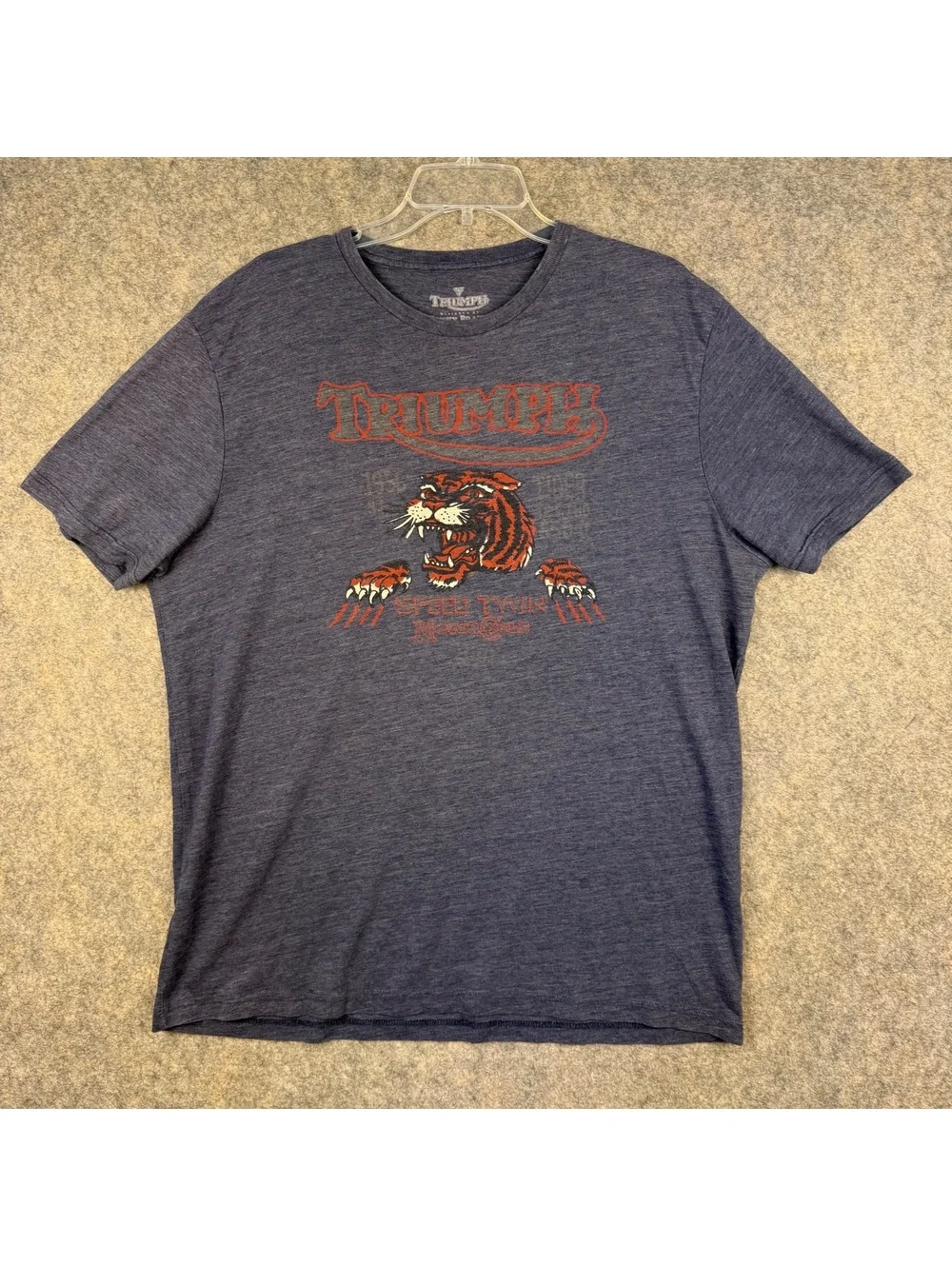 Triumph Speed Twin Motorcycle T Shirt Dark Blue Red Tiger Image Men Size XL 825